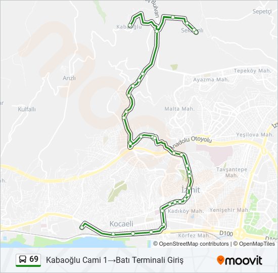 69 otobüs Hattı Haritası