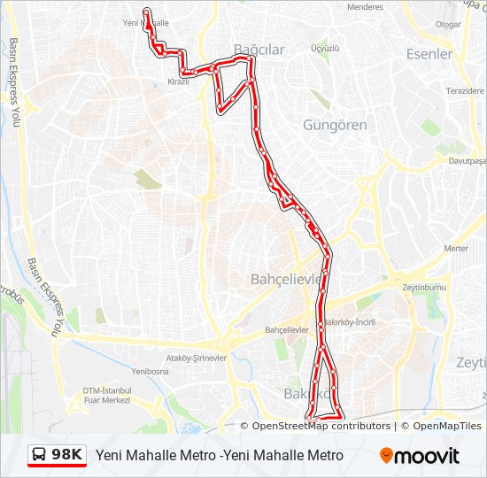 98K otobüs Hattı Haritası