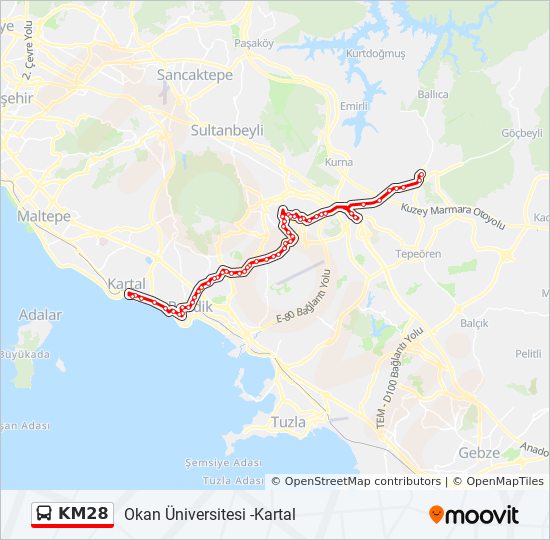 KM28 otobüs Hattı Haritası