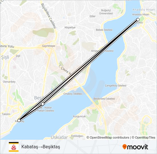 KANLICA - KÜÇÜKSU - BEŞIKTAŞ - KABATAŞ vapur Hattı Haritası