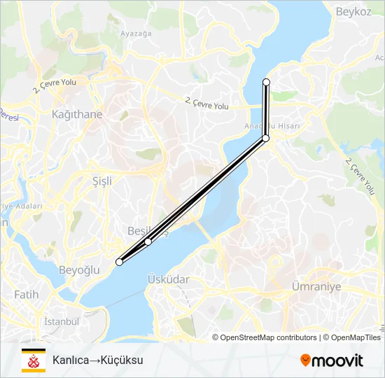 KANLICA - KÜÇÜKSU - BEŞIKTAŞ - KABATAŞ Ferry Line Map