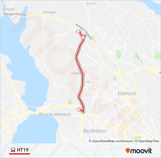 HT19 otobüs Hattı Haritası