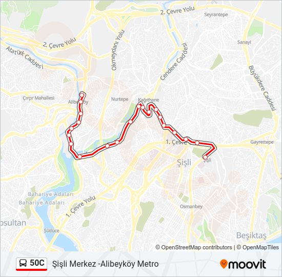 50C otobüs Hattı Haritası