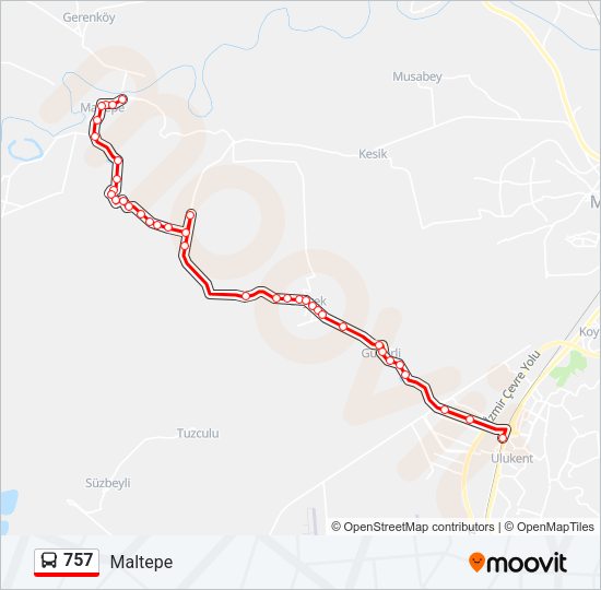 757 otobüs Hattı Haritası