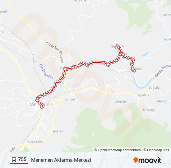 755 otobüs Hattı Haritası