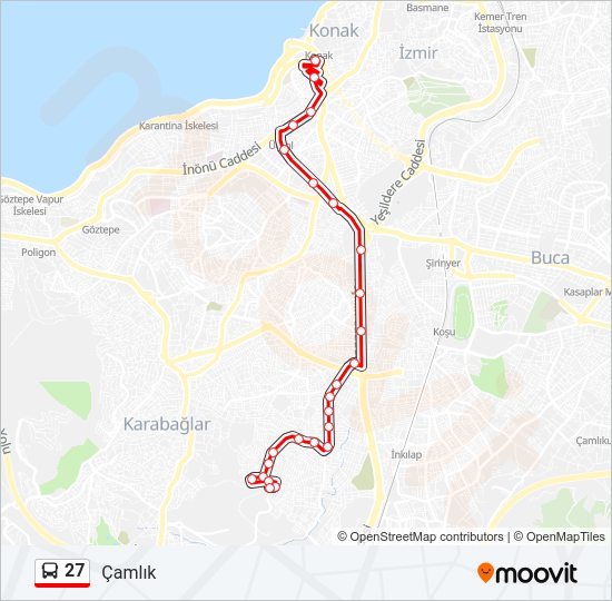 27 otobüs Hattı Haritası