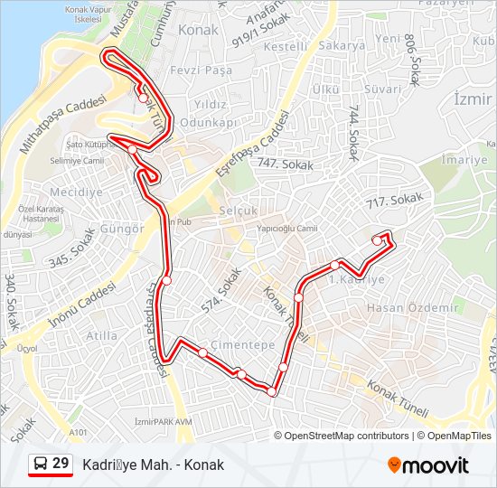 29 otobüs Hattı Haritası
