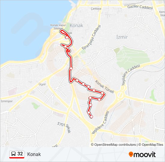 32 otobüs Hattı Haritası