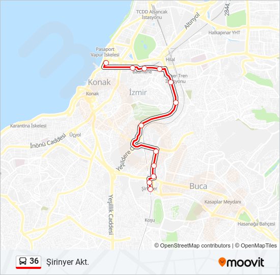 36 otobüs Hattı Haritası