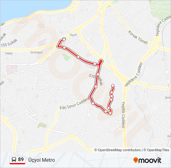 89 otobüs Hattı Haritası