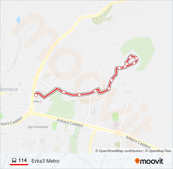 114 otobüs Hattı Haritası