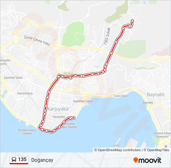 135 otobüs Hattı Haritası
