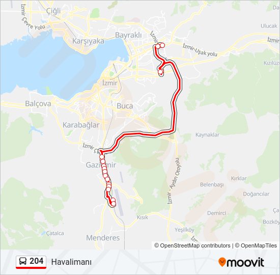 204 otobüs Hattı Haritası