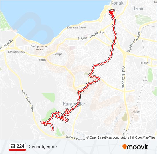 224 otobüs Hattı Haritası