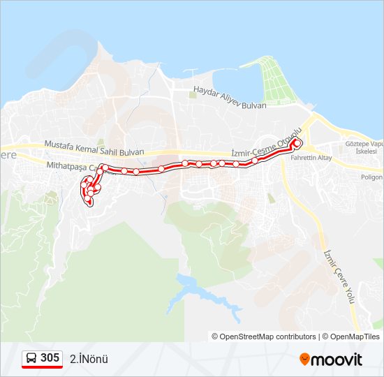 305 otobüs Hattı Haritası