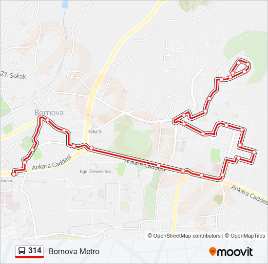 314 Guzergahi Saatleri Duraklari Ve Haritasi Bornova Metro