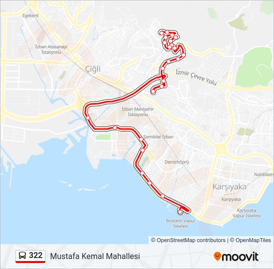 322 otobüs Hattı Haritası