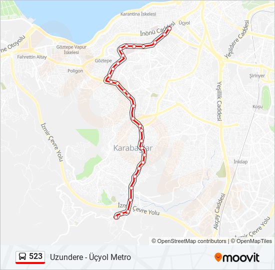 523 otobüs Hattı Haritası