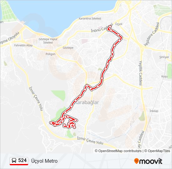 524 otobüs Hattı Haritası