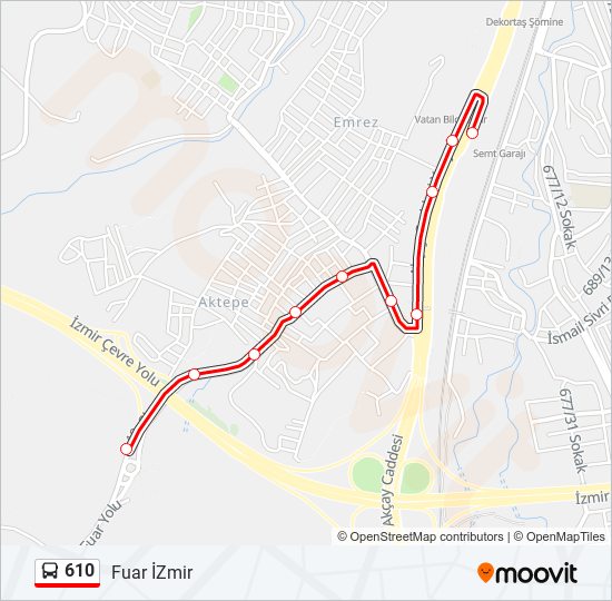 610 otobüs Hattı Haritası