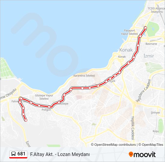 681 otobüs Hattı Haritası