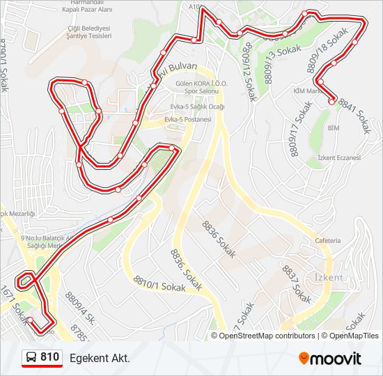 810 otobüs Hattı Haritası