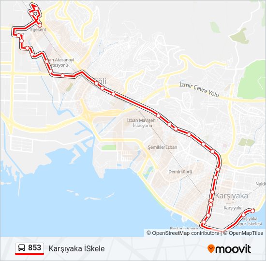 853 otobüs Hattı Haritası