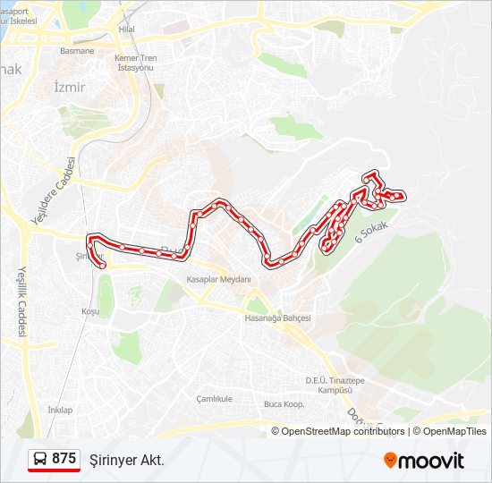 875 otobüs Hattı Haritası