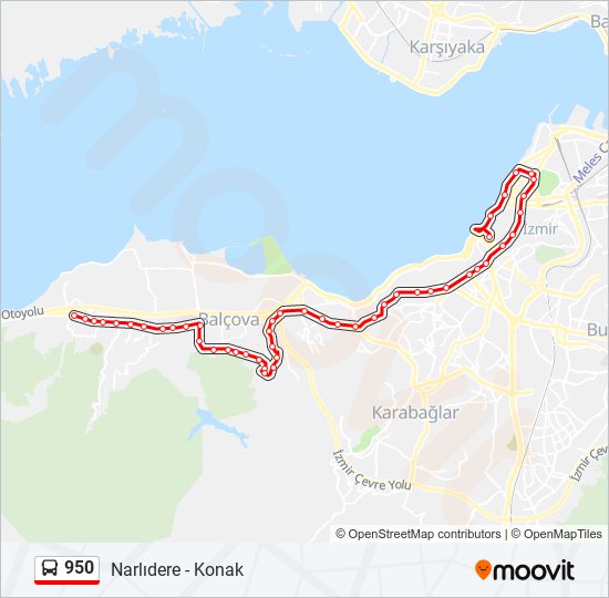 950 otobüs Hattı Haritası