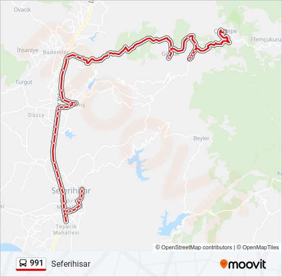 991 otobüs Hattı Haritası