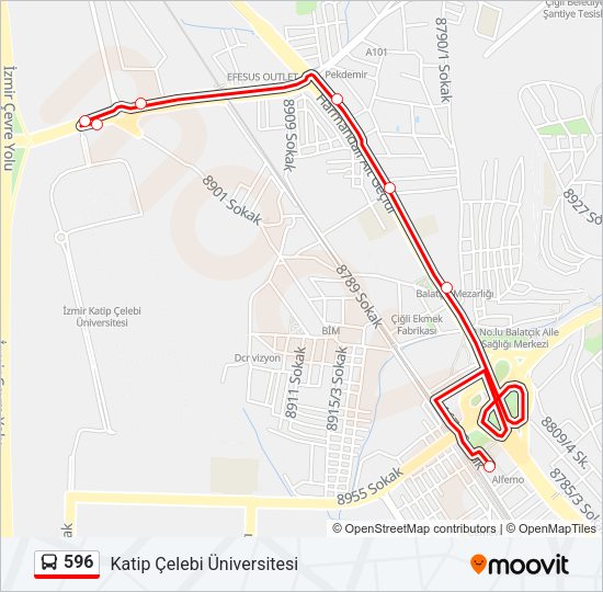 596 otobüs Hattı Haritası