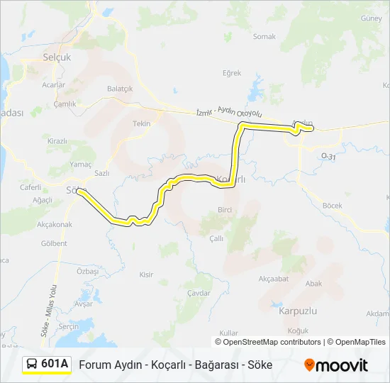 601A Bus Line Map