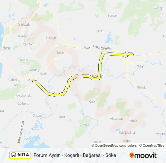 601A Bus Line Map