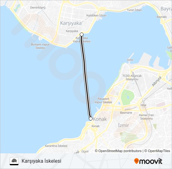 KARŞIYAKA - KONAK - KARŞIYAKA vapur Hattı Haritası