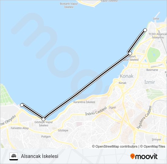 ALSANCAK - PASAPORT - GÖZTEPE - ÜÇKUYULAR vapur Hattı Haritası