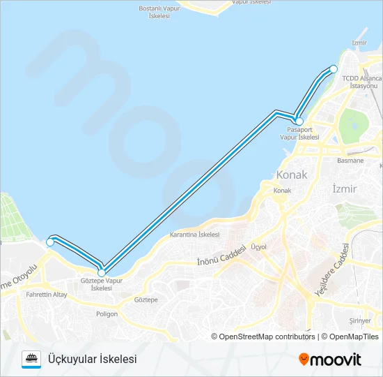 ALSANCAK - PASAPORT - GÖZTEPE - ÜÇKUYULAR Ferry Line Map
