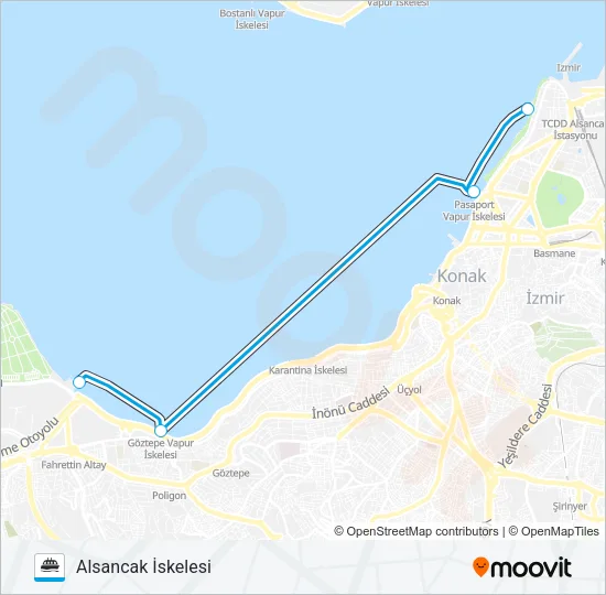 ALSANCAK - PASAPORT - GÖZTEPE - ÜÇKUYULAR Ferry Line Map