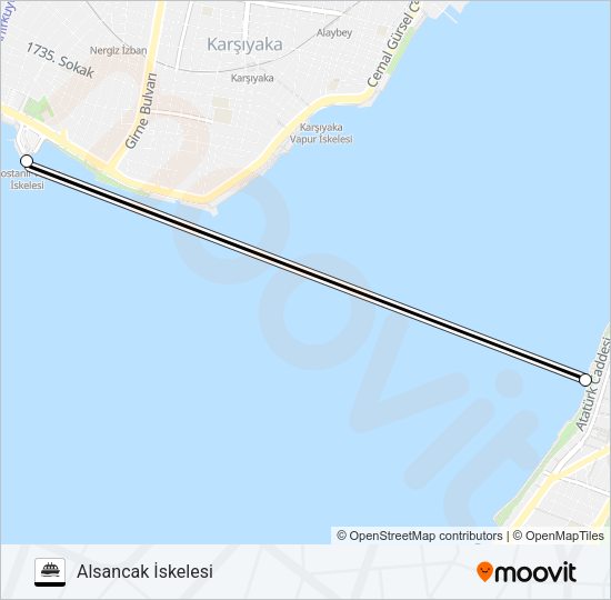BOSTANLI - ALSANCAK - PASAPORT - BOSTANLI vapur Hattı Haritası