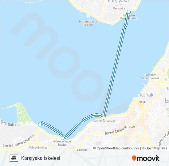 KARŞIYAKA - KARANTINA - GÖZTEPE - ÜÇKUYULAR Ferry Line Map