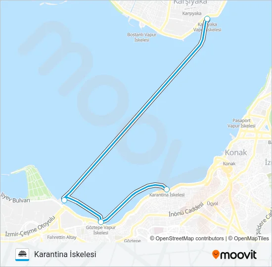 KARŞIYAKA - KARANTINA - GÖZTEPE - ÜÇKUYULAR Ferry Line Map