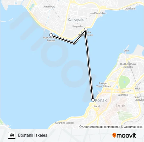 BOSTANLI - KARŞIYAKA- KONAK -KARŞIYAKA-BOSTANLI Ferry Line Map
