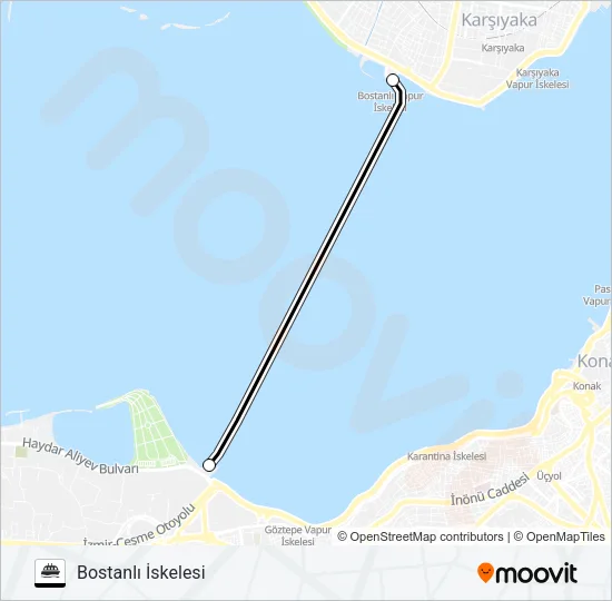 BOSTANLI - ÜÇKUYULAR - BOSTANLI ( ARABA VAPUR HATTI ) Ferry Line Map