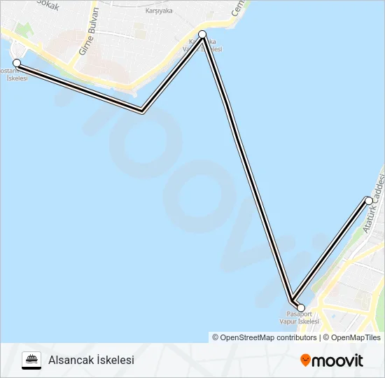 BOSTANLI - KARŞIYAKA - PASAPORT - ALSANCAK - KARŞIYAKA - BOSTANLI Ferry Line Map