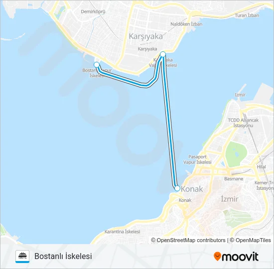 BOSTANLI - KARŞIYAKA - KONAK Ferry Line Map