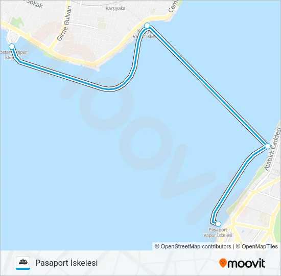 BOSTANLI - KARŞIYAKA - ALSANCAK - PASAPORT Ferry Line Map