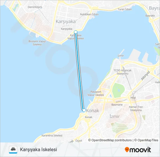 KARŞIYAKA - KONAK Ferry Line Map