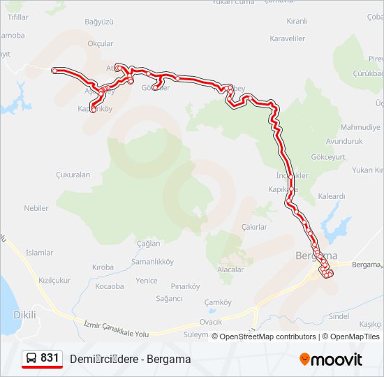 831 otobüs Hattı Haritası