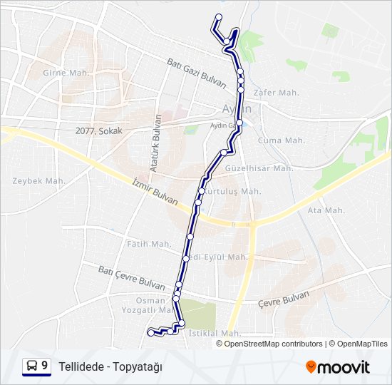 9 otobüs Hattı Haritası