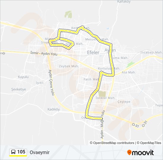 105 otobüs Hattı Haritası