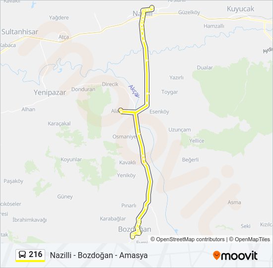 216 otobüs Hattı Haritası